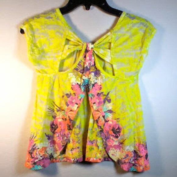 Jessica Simpson Open Back Yellow Floral Summer Crop Top Sz: M - Picture 4 of 11